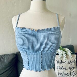 Blue Ribbed Crop Top